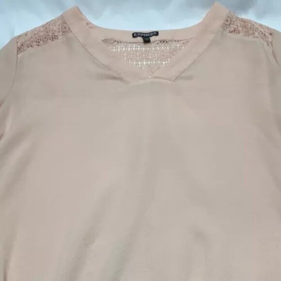 Express Blouse Women's Large Light Peach V-Neck Tunic 3/4 Sleeve Lace Back EUC - Picture 14 of 14